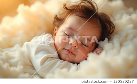 close-up portrait of a beautiful sleeping baby on white close-up portrait of a beautiful sleeping baby on white 120580257