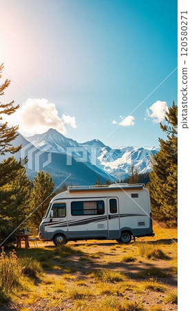 campervan caravan california vehicle for van life holiday on mobile home camper mobilecampervan for an outdoor nomad lifestyle camper van journey camping in the parking in the mountain 120580271