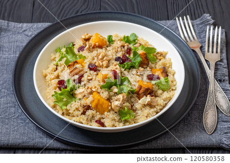 quinoa pumpkin salad in a bowl, top view quinoa pumpkin salad in a bowl, top view 120580358
