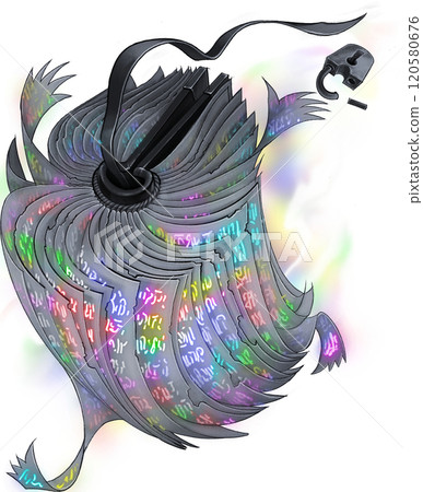 Mysterious living tome in the manic-euphoric state with vibrant colors and glowing symbol Mysterious living tome in the manic-euphoric state with vibrant colors and glowing symbol 120580676