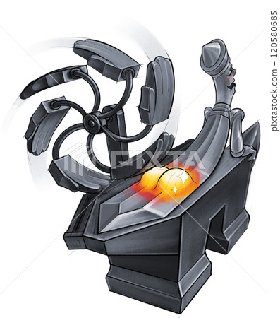 A humorous fantasy forge featuring a funny character of a living sword A humorous fantasy forge featuring a funny character of a living sword 120580685