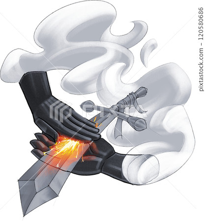 Sword sharpening with magic hand shaped whetstones. Sword sharpening with magic hand shaped whetstones. 120580686