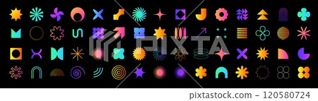 Geometric brutalist figures with stars and spirals for decor 120580724