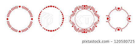 Round red heart frame with vintage charm for romantic decor. 120580725