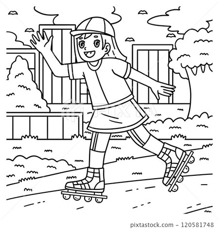 Inline Skating Girl Coloring Page for Kids 120581748