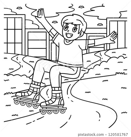 Inline Skater Jumping Off the Ground Coloring  120581767