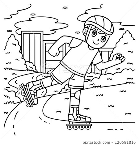 Inline Skating Boy Coloring Page for Kids 120581816