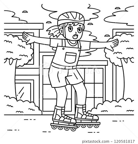 Female Inline Skater Practicing Coloring Page  120581817