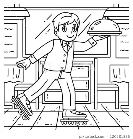 Inline Skates Waiter Coloring Page for Kids Inline Skates Waiter Coloring Page for Kids 120581826