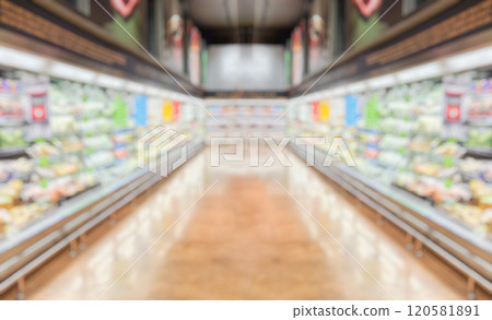 supermarket grocery store aisle and shelves blurred background supermarket grocery store aisle and shelves blurred background 120581891