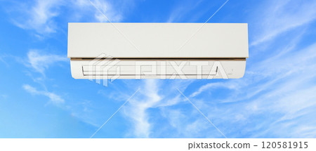 Air conditioner floated on blue sky background 120581915