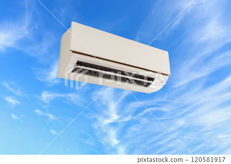 Air conditioner floated on blue sky background 120581917