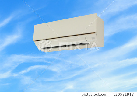 Air conditioner floated on blue sky background 120581918