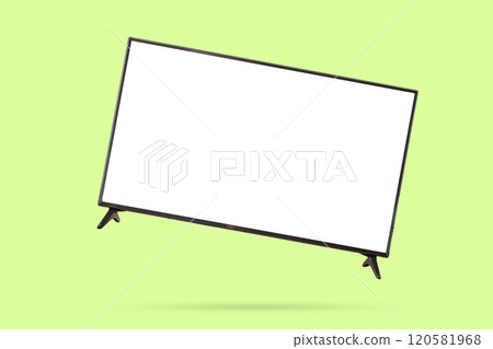 White screen LED TV television floated on green background 120581968