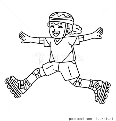 Female Inline Skater Jumping Isolated Coloring Female Inline Skater Jumping Isolated Coloring 120581981