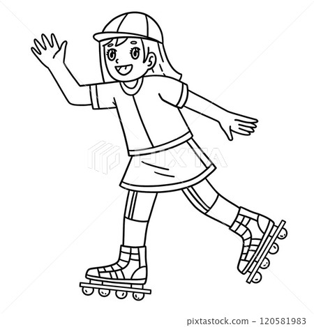 Inline Skating Girl Isolated Coloring Page  120581983