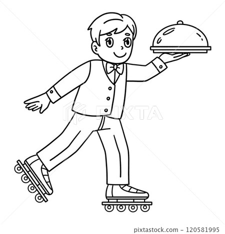Inline Skates Waiter Isolated Coloring Page Inline Skates Waiter Isolated Coloring Page 120581995
