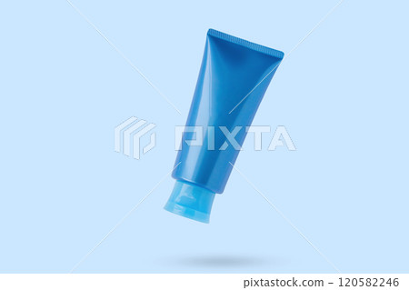 Blank blue cosmetic tube mockup isolated on blue background Blank blue cosmetic tube mockup isolated on blue background 120582246