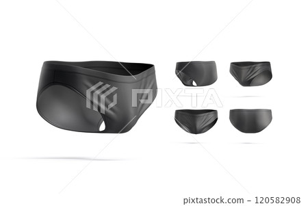 Blank black male swimming briefs mockup, different views 120582908