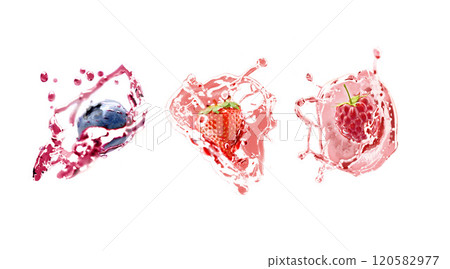 Berry falling in juice splash mockup set, depth of field Berry falling in juice splash mockup set, depth of field 120582977