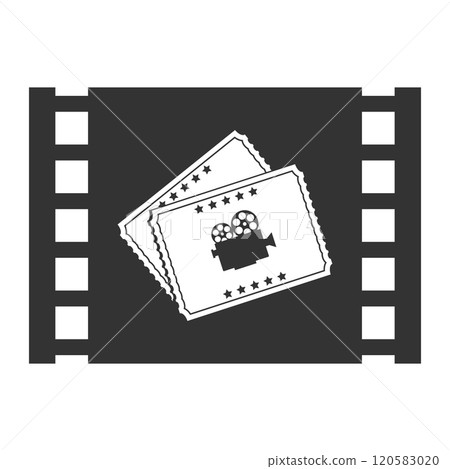 Cinema movie tickets icon in filmstrip frame. Monochrome vector illustration 120583020