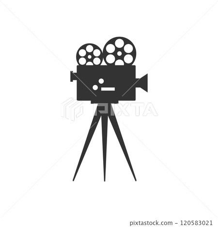 Retro movie camera icon silhouette isolated on white background. Movie concept. Vector illustration 120583021
