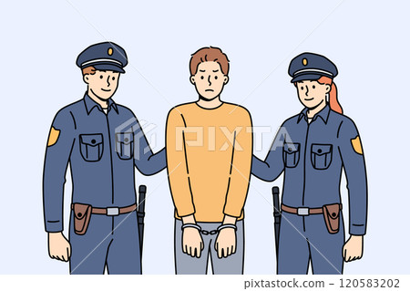 Cops in police uniforms detained and handcuffed criminal for disrespecting detectives 120583202