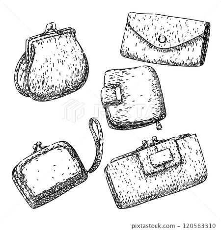 wallet set sketch hand drawn vector wallet set sketch hand drawn vector 120583310