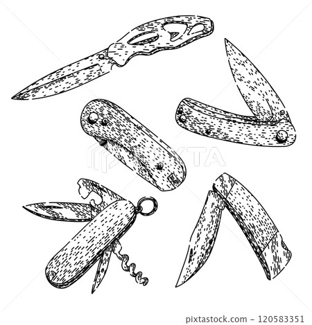 pocket knife set sketch hand drawn vector 120583351