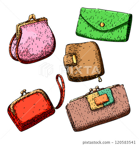 wallet set sketch hand drawn vector wallet set sketch hand drawn vector 120583541