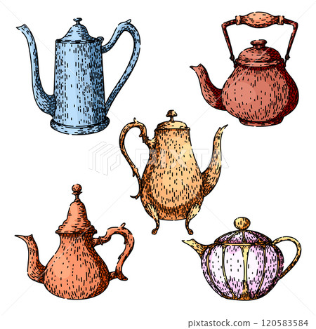 teapot set sketch hand drawn vector teapot set sketch hand drawn vector 120583584
