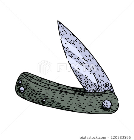 edc pocket knife sketch hand drawn vector 120583596