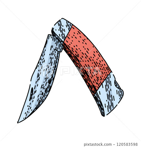 folding pocket knife sketch hand drawn vector 120583598