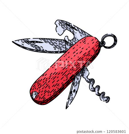 tactical pocket knife sketch hand drawn vector 120583601
