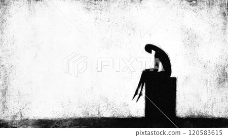 Lonely figure contemplating life on grunge background 120583615