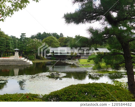Japanese garden pond 120584482