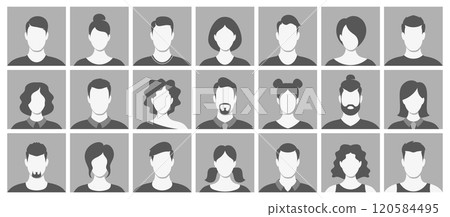 Monochrome diverse faceless anonymous people characters avatar headshot portrait isolated set 120584495