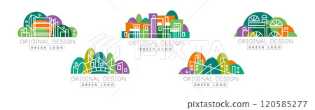Green Logo Original Design with City and Park Element Vector Set 120585277