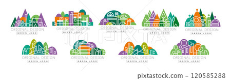 Green Logo Original Design with City and Park Element Vector Set 120585288