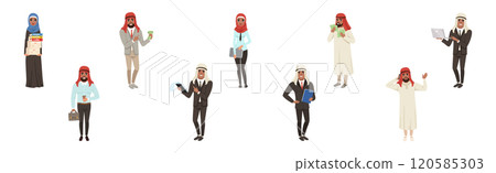 Arab Business Man and Woman Character in National Clothes Vector Set 120585303