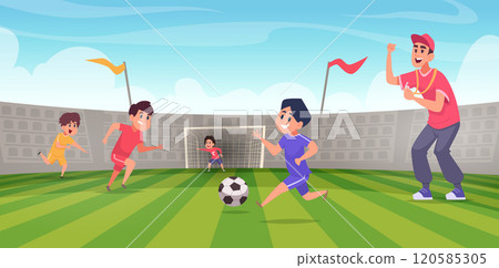 Physical education. Sport trenner with little kids activities in school exact vector cartoon background 120585305