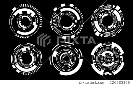 Set of sci fi white circle user interface elements technology futuristic design modern creative on black background vector 120585336