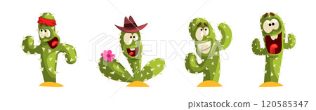 Green Cactus Character with Different Face Emotion Vector Set Green Cactus Character with Different Face Emotion Vector Set 120585347