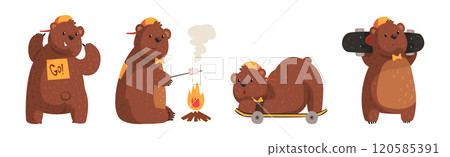 Funny Bear Woodland Character Engaged in Different Activity Vector Set Funny Bear Woodland Character Engaged in Different Activity Vector Set 120585391