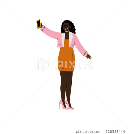 African American Girl with Smartphone, Trendy Creative Young Woman with Electronic Gadget Vector Illustration African American Girl with Smartphone, Trendy Creative Young Woman with Electronic Gadget Vector Illustration 120585444