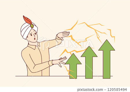 Man in wizard hat demonstrates business magic, increasing financial performance using fraud Man in wizard hat demonstrates business magic, increasing financial performance using fraud 120585494