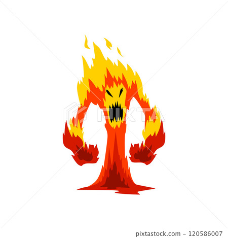 Furious Fire Monster, Fantasy Mystic Creature Cartoon Character Vector Illustration 120586007