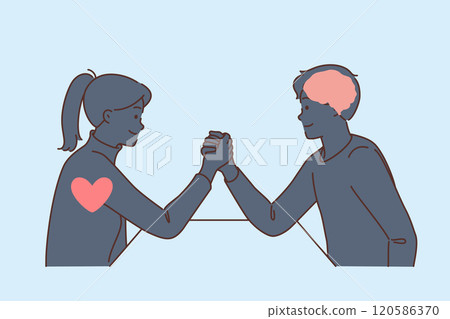 Conflict in relationship between man and woman due to differences in use of intellect or emotion 120586370