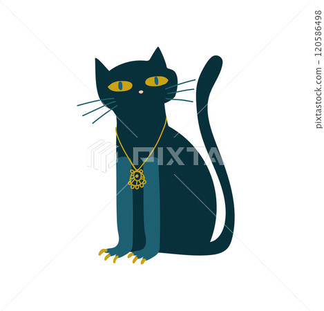 Black Cat Witchcraft Attribute Vector Illustration on White Background 120586498
