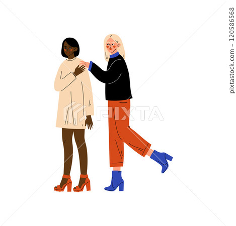Happy Interracial Lesbian Couple, Romantic Homosexual Relationship Vector Illustration 120586568